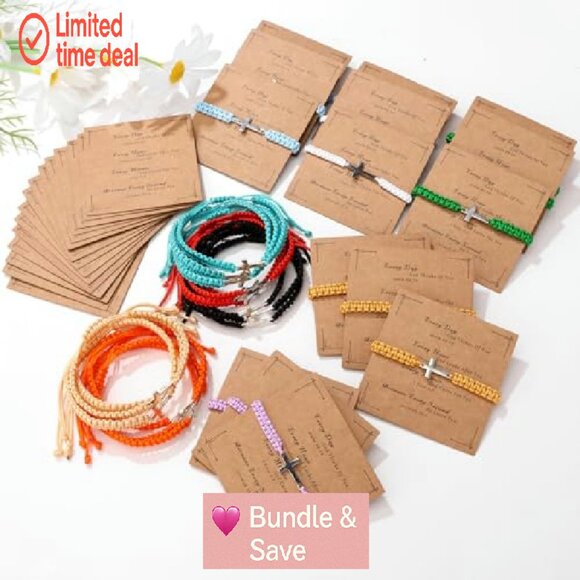 30-Piece Adjustable Cross Charm Bracelet Set with Inspirational Cards - Picture 5 of 8